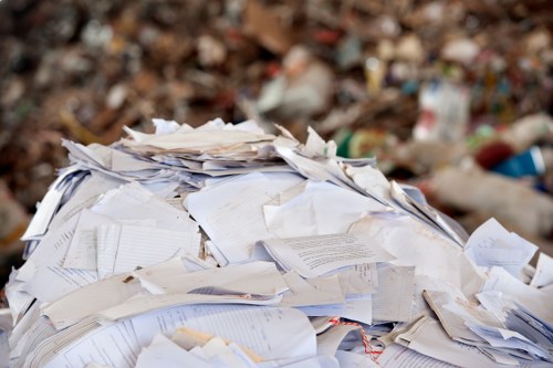 Recycling bins and collection trucks in South London